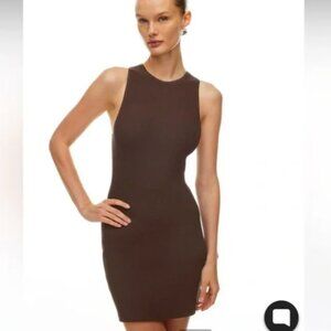 NWT Aritzia Babaton Sculpt Knit Racer Mini Dress Coffee Bean